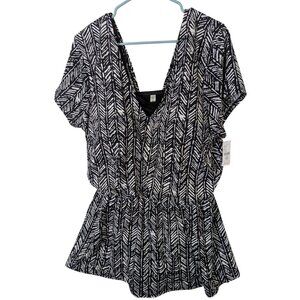 Catherines Monaco Short Sleeve Swimdress Plus size 20W Beach Black Tropical Swim